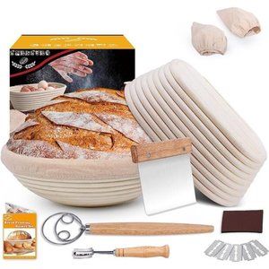 Bread Banneton Proofing Basket Set, 10 Inch Round & 9.6 Inch Oval Bread Proofing